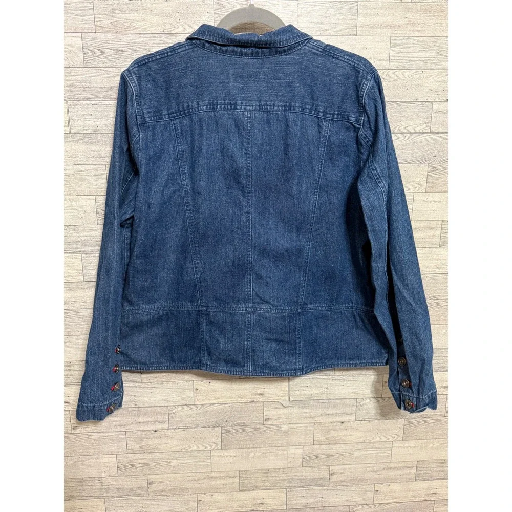 Christopher & Banks Womens‎ Medium Wash Denim Trucker Jacket Red Stitch Size L
